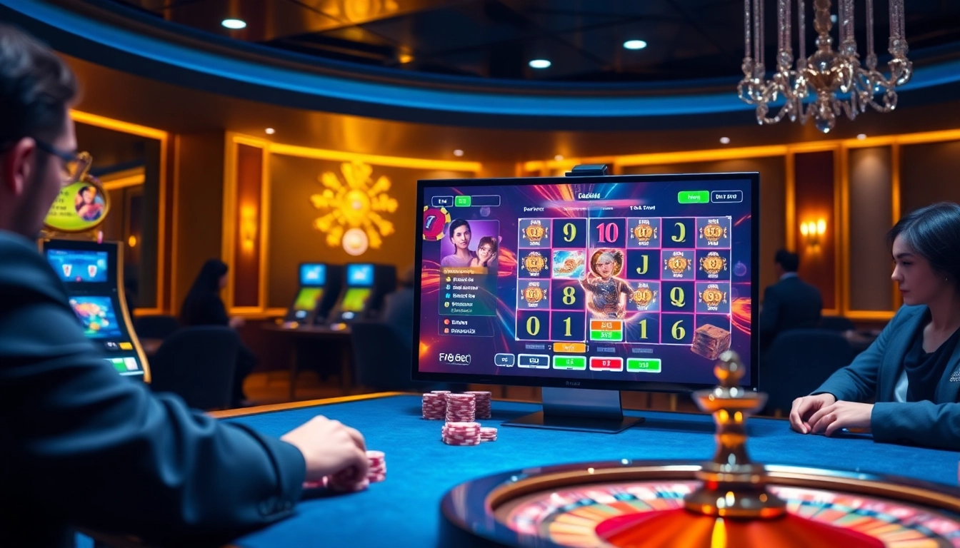 Experience the thrill of high-stakes gambling with games at https://f8bet.me.uk/, featuring vibrant slot machines and poker chips.