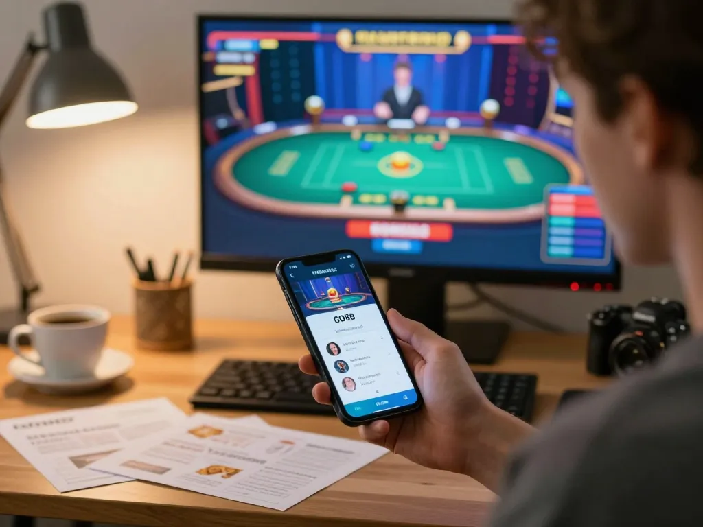 Engaging with the GO88 app for online betting while enjoying a cozy home setup, highlighting strategy and comfort.