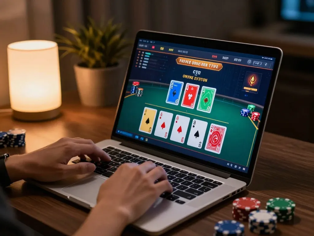 Players enjoying online blackjack at king33 with modern gaming setup and strategic focus