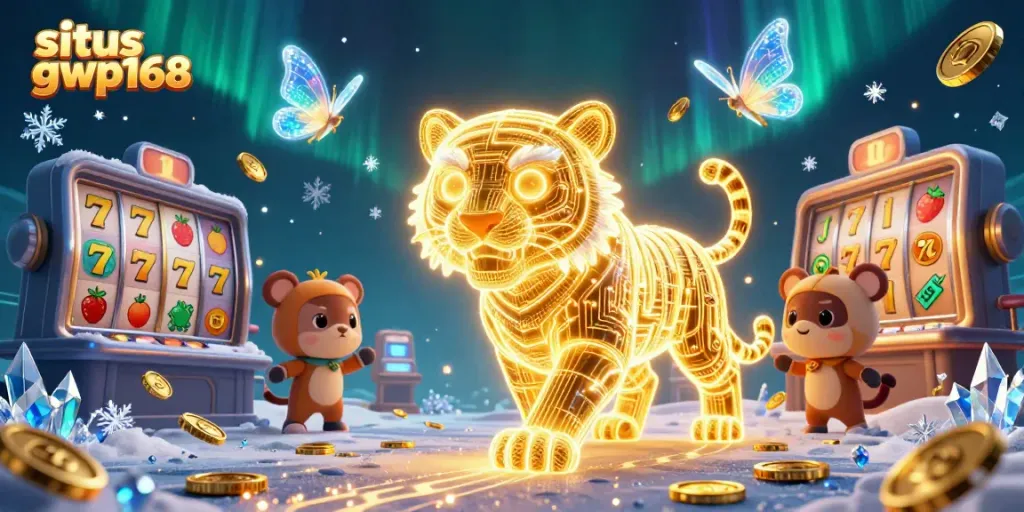 Gambarkan situs gwp168 dengan karakter harimau dan elemen slot, menciptakan pengalaman kasino digital yang menarik.