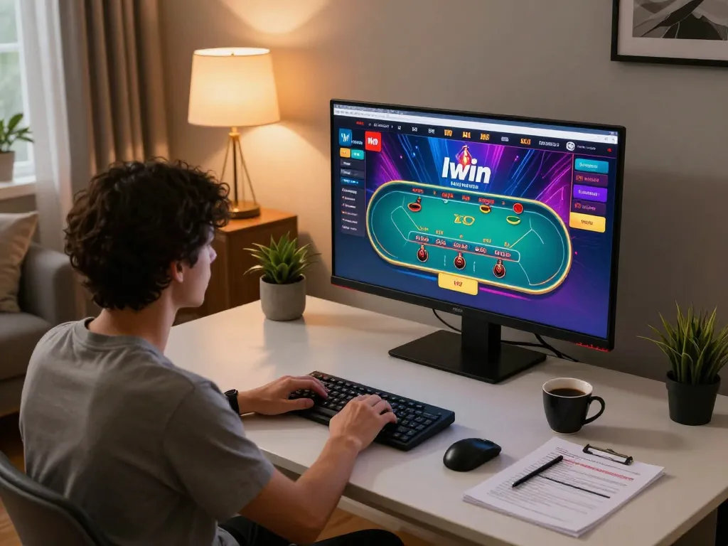 Iwin online gaming setup with player enjoying a live dealer blackjack experience at home