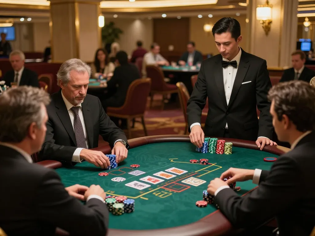 Players enjoying blackjack at an upscale casino table showcasing strategic gameplay with 98win98 atmosphere