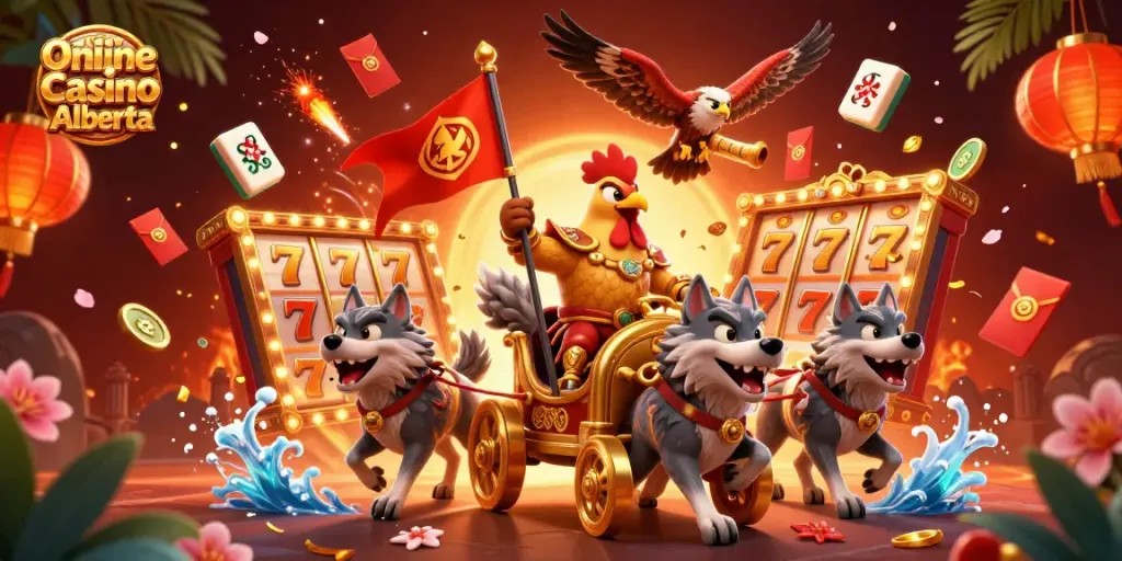 Play thrilling games at Online Casino Alberta in an energetic, beautifully illustrated scene.