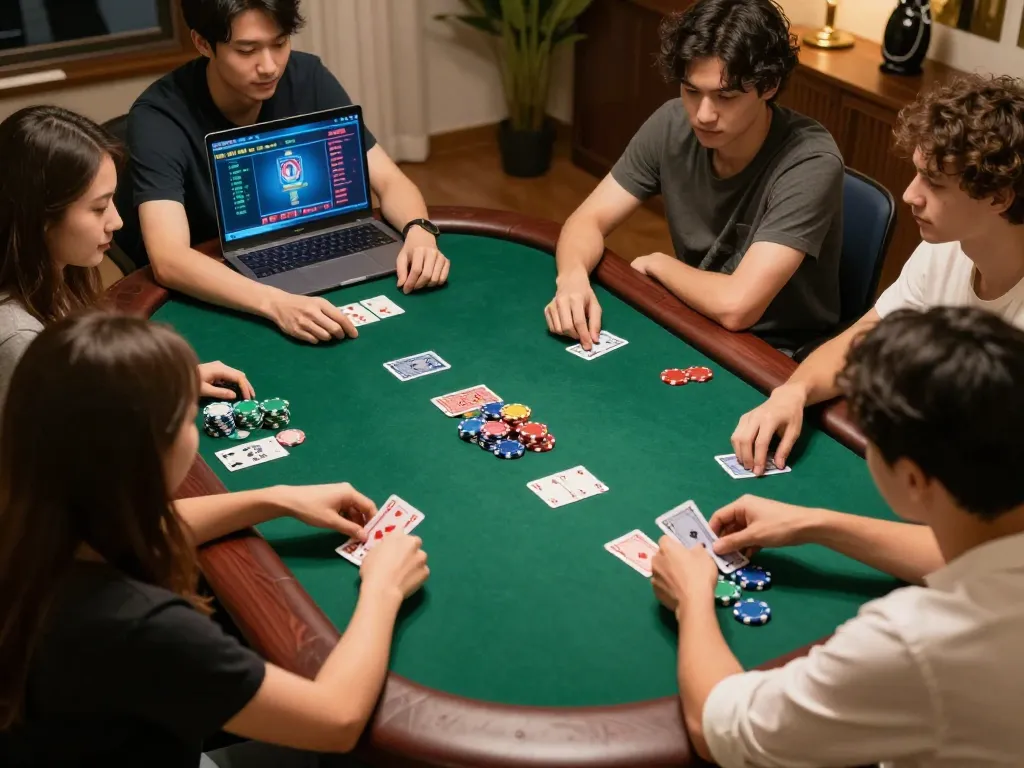 Players engaged in a thrilling online poker game at god55 with visible strategy and excitement.
