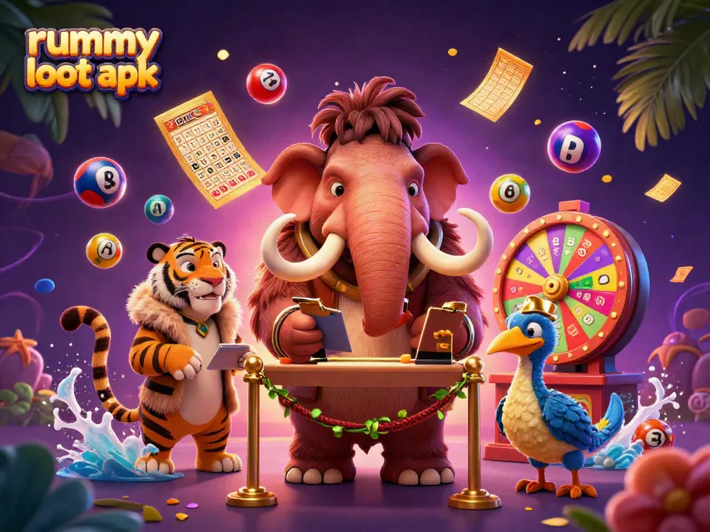 Experience rummy loot apk with a vibrant casino atmosphere featuring iconic characters and dynamic gaming elements.