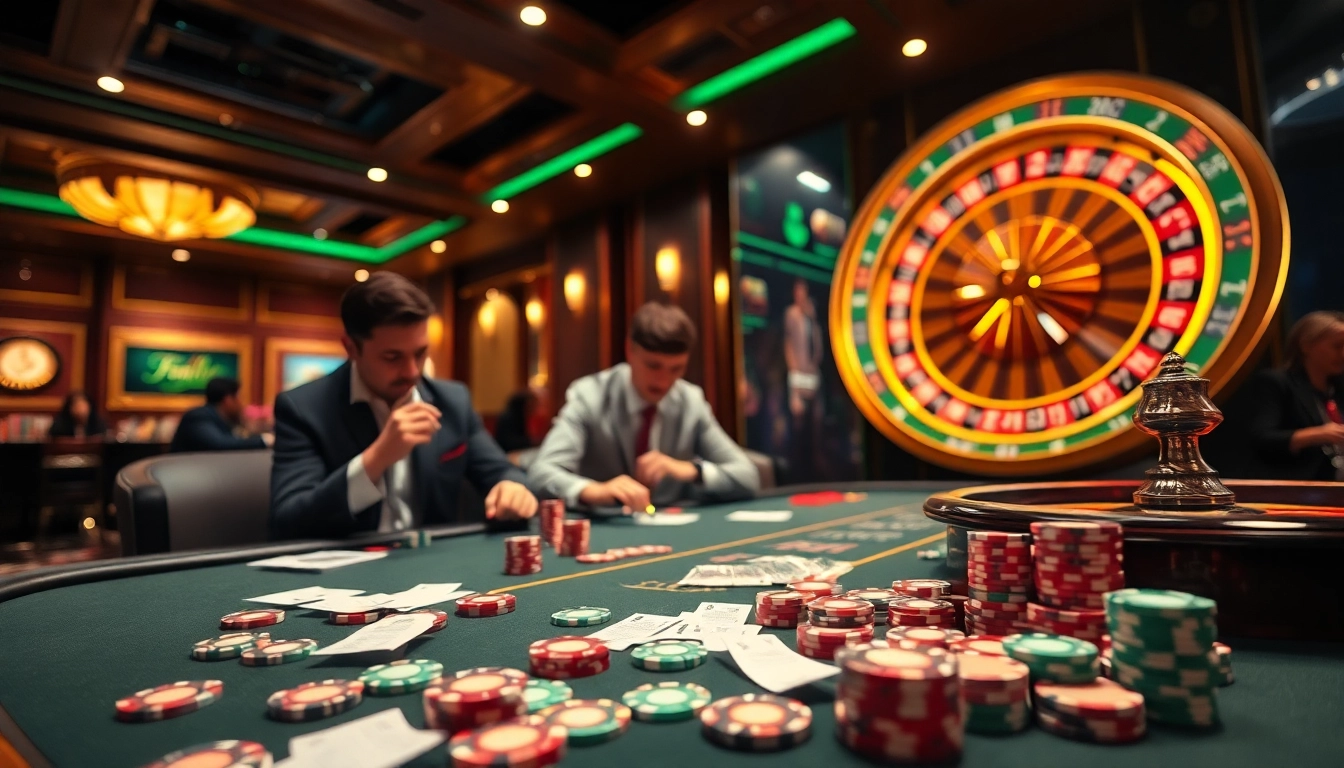 Experience the thrill of gambling at https://lc88ta.com/ with poker players and vibrant casino elements.