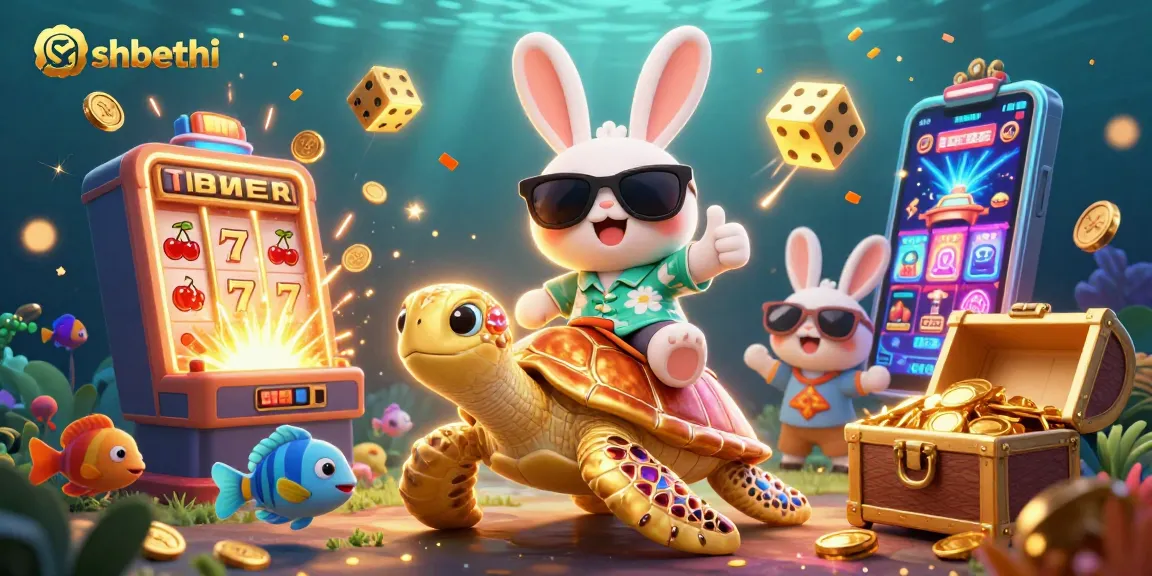 Engage in fun gaming with shbethi featuring a cartoon lucky rabbit and golden turtle in a vibrant casino scene
