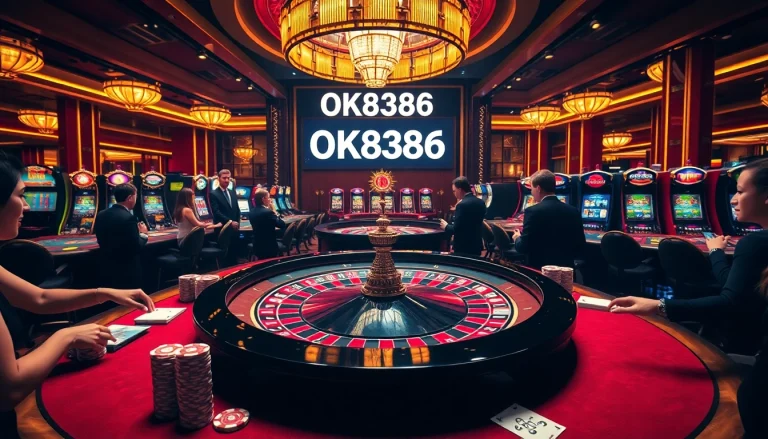 Players enjoy high-stakes action at a luxurious casino table representing OK8386.