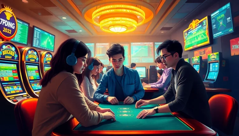 Exciting online gambling scene with diverse players at 79king casino.