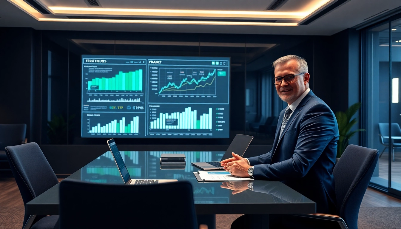 Une scène de conseil financier moderne avec des graphiques numériques mettant en évidence les solutions financières en ligne fiables de 79king en 2025