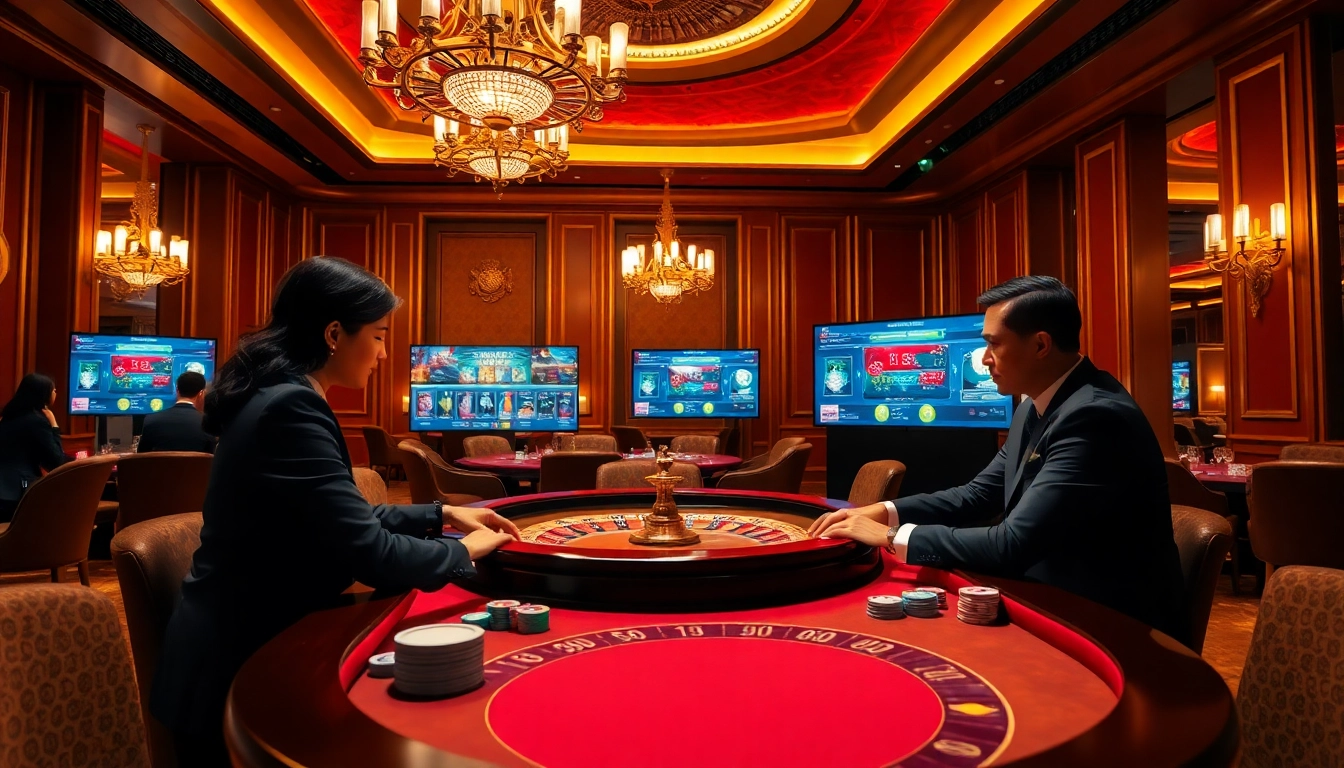 Thrilling gambling scene at Nhà cái GK88 casino with roulette and players engaged.
