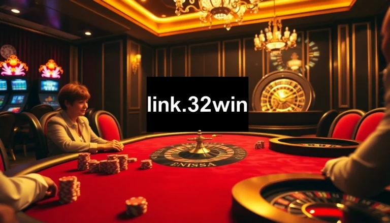 Experience thrilling betting action at link 32win with a luxurious casino atmosphere, poker chips, and elegant decor.