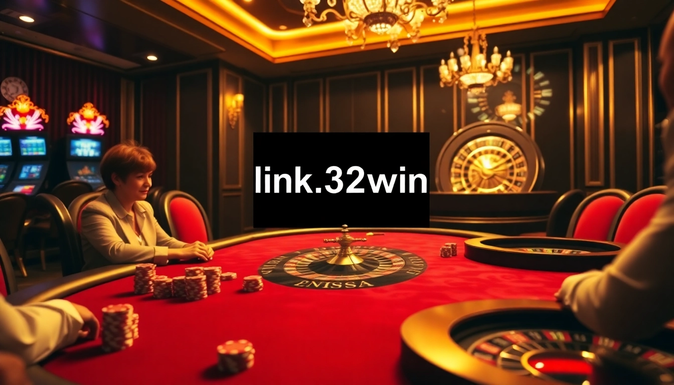 Experience thrilling betting action at link 32win with a luxurious casino atmosphere, poker chips, and elegant decor.