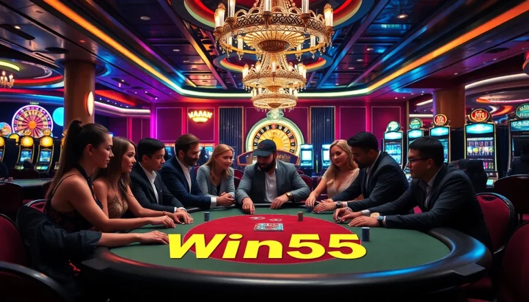 Experience the excitement of win55 at an upscale casino poker table.