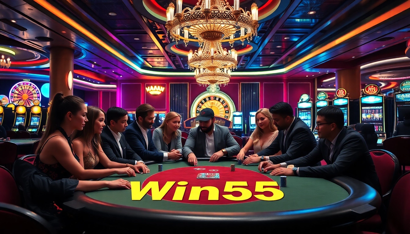 Experience the excitement of win55 at an upscale casino poker table.