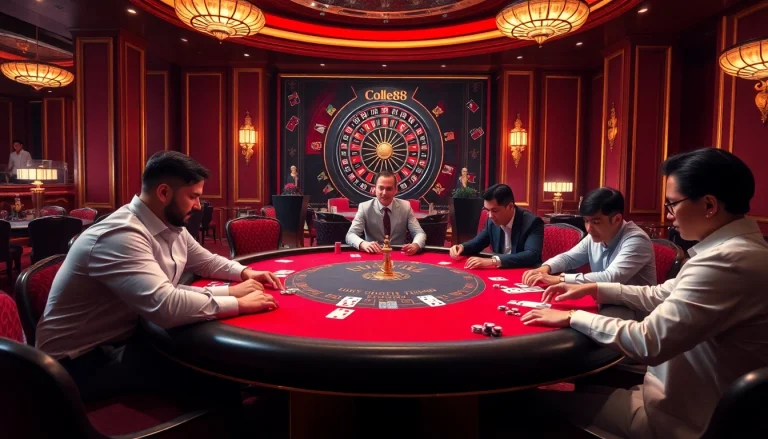 Experience thrilling casino action at Hello88 with poker chips and elegant tables.