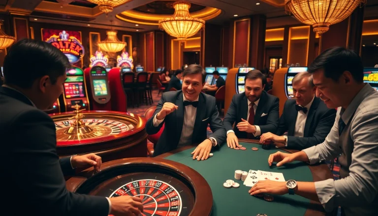 Engaging gambling scene at https://xx88.boats/, featuring roulette, poker, and vibrant slot machines.