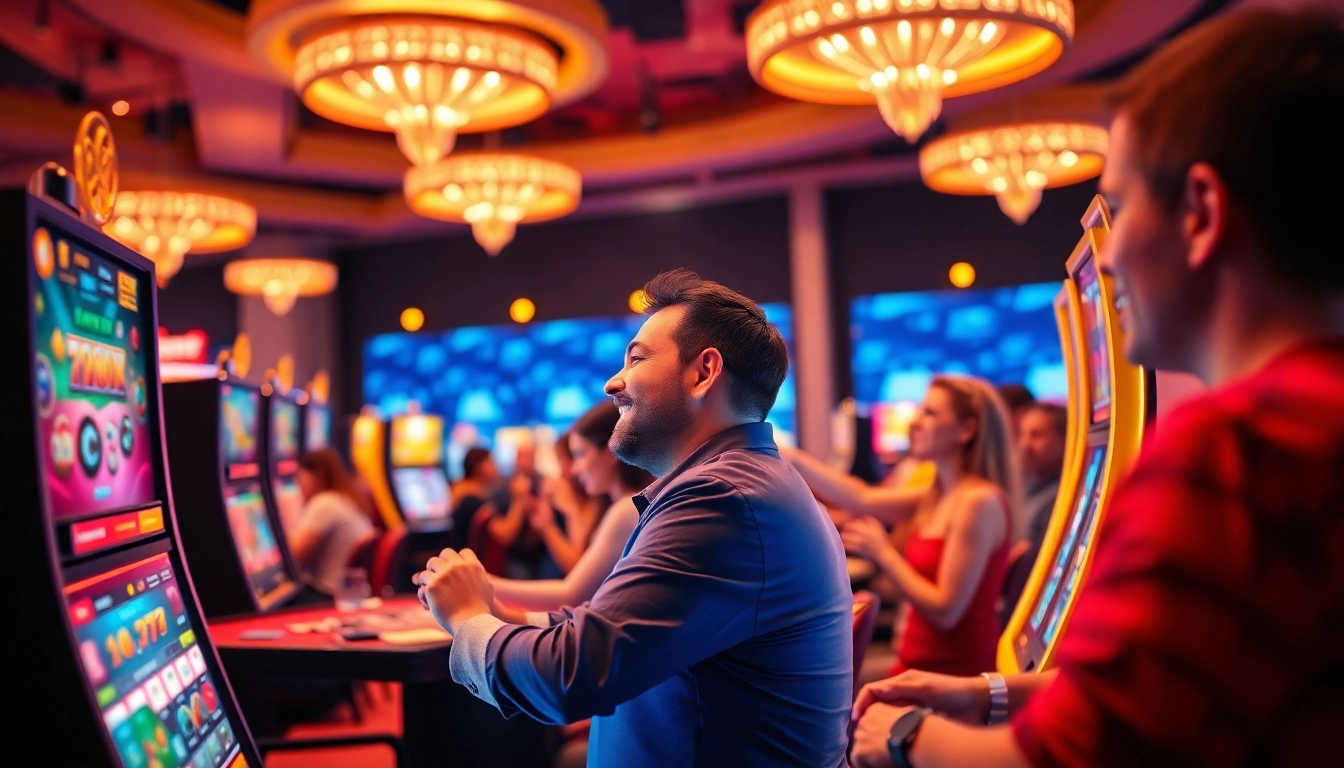 Engaged players enjoying bolagacor online gambling experience in a vibrant casino atmosphere.