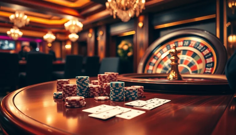 Poker game excitement at https://789f.living/, with chips and cards glimmering in a luxurious casino environment.