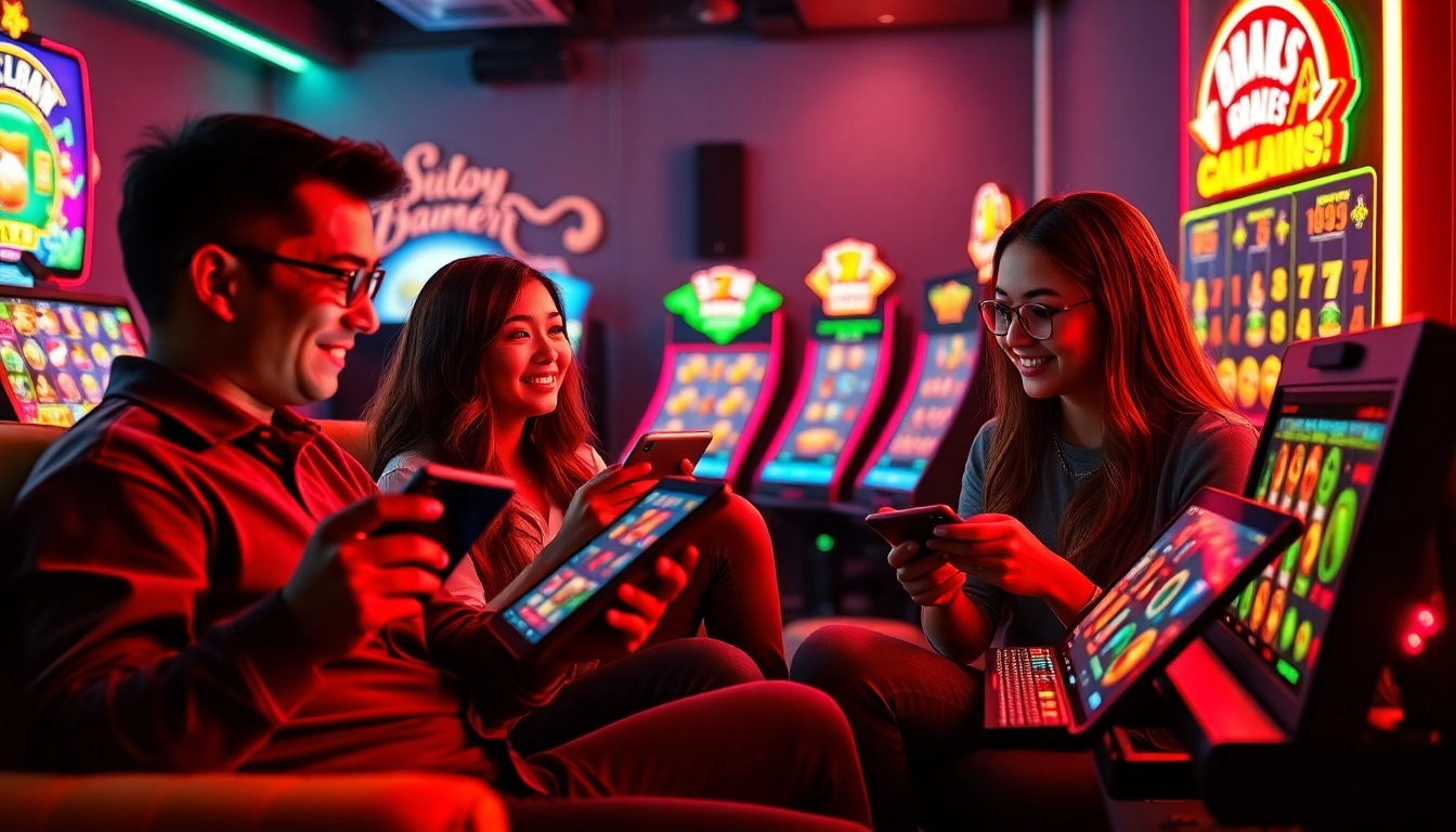 Engaging players enjoying Situs kode4d slot games in a vibrant online gaming atmosphere.