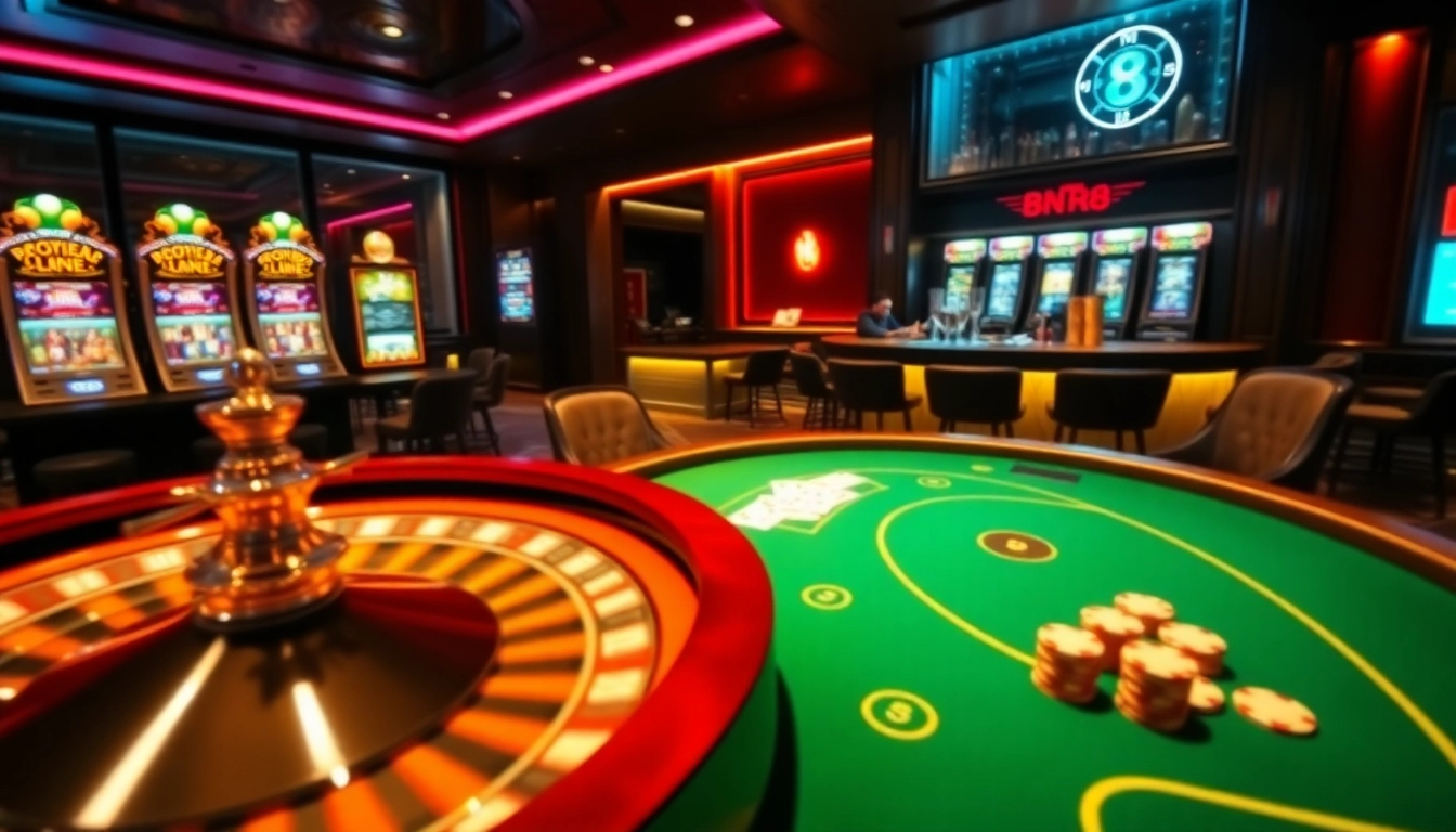 Experience the excitement of go8.com with vibrant casino visuals, featuring poker and roulette.