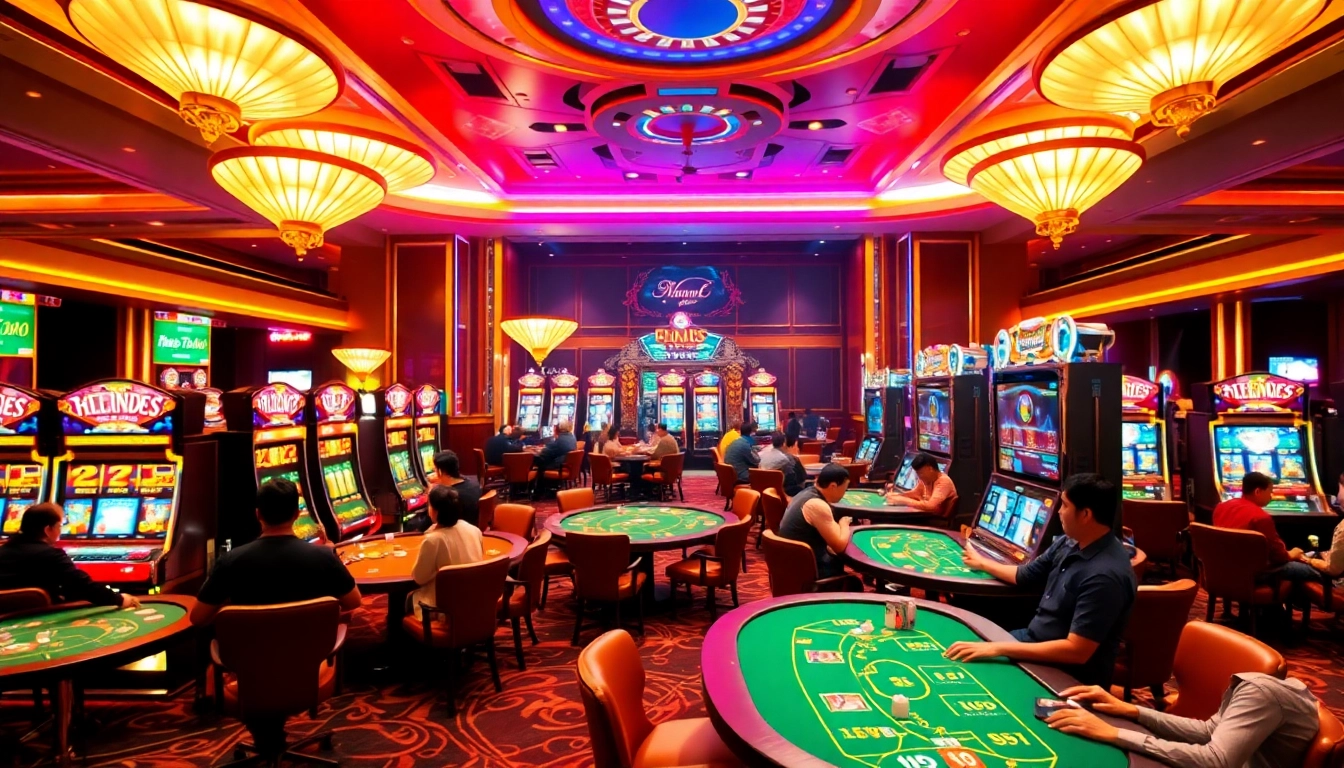 Experience the thrill of situs apiraja88 amidst lively casino action with vibrant slot machines and poker tables.