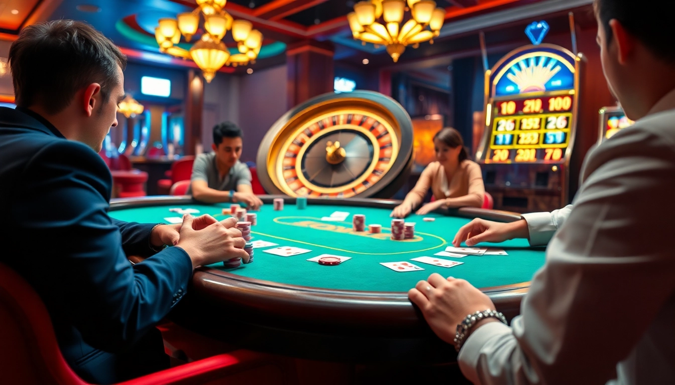 Nohu90 players engaging in a high-stakes poker game at a luxurious casino table.