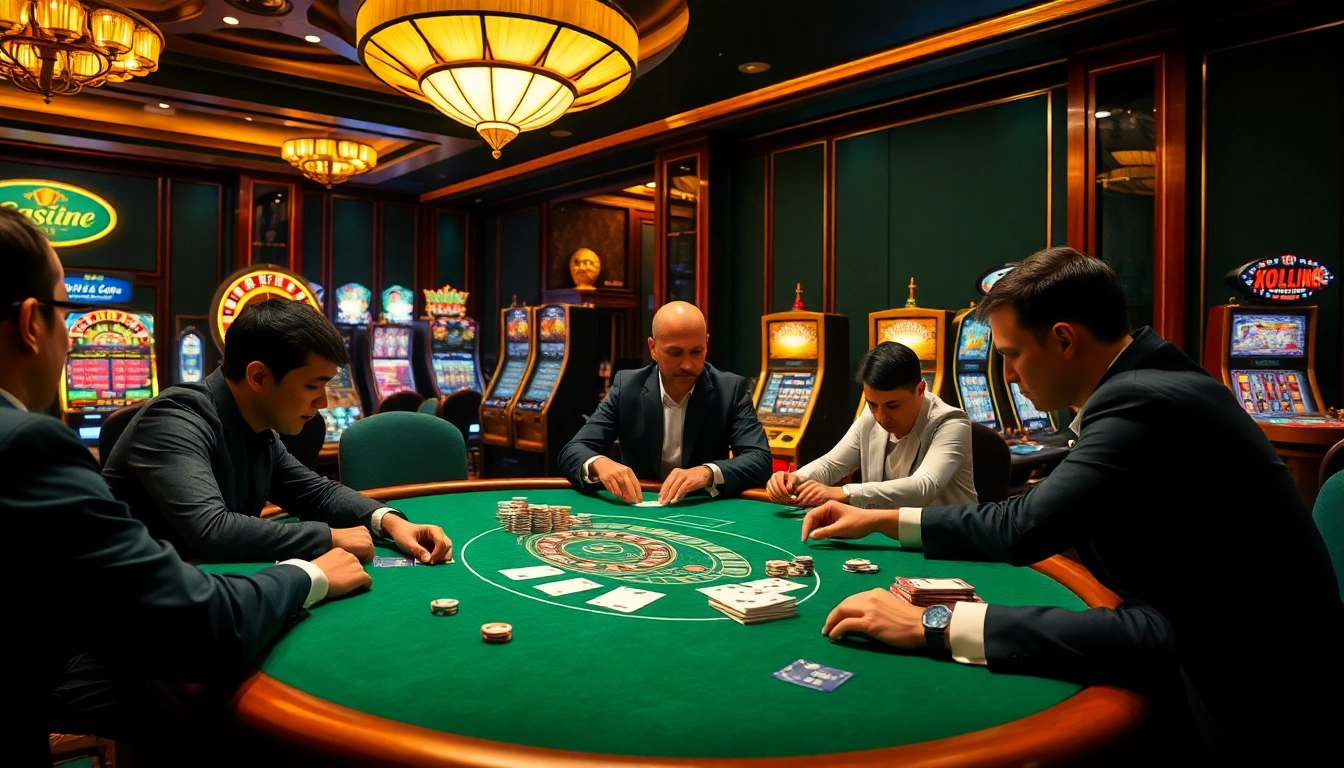 Engage in a thrilling poker game atmosphere inspired by https://vj88.com/ with chips and cards.