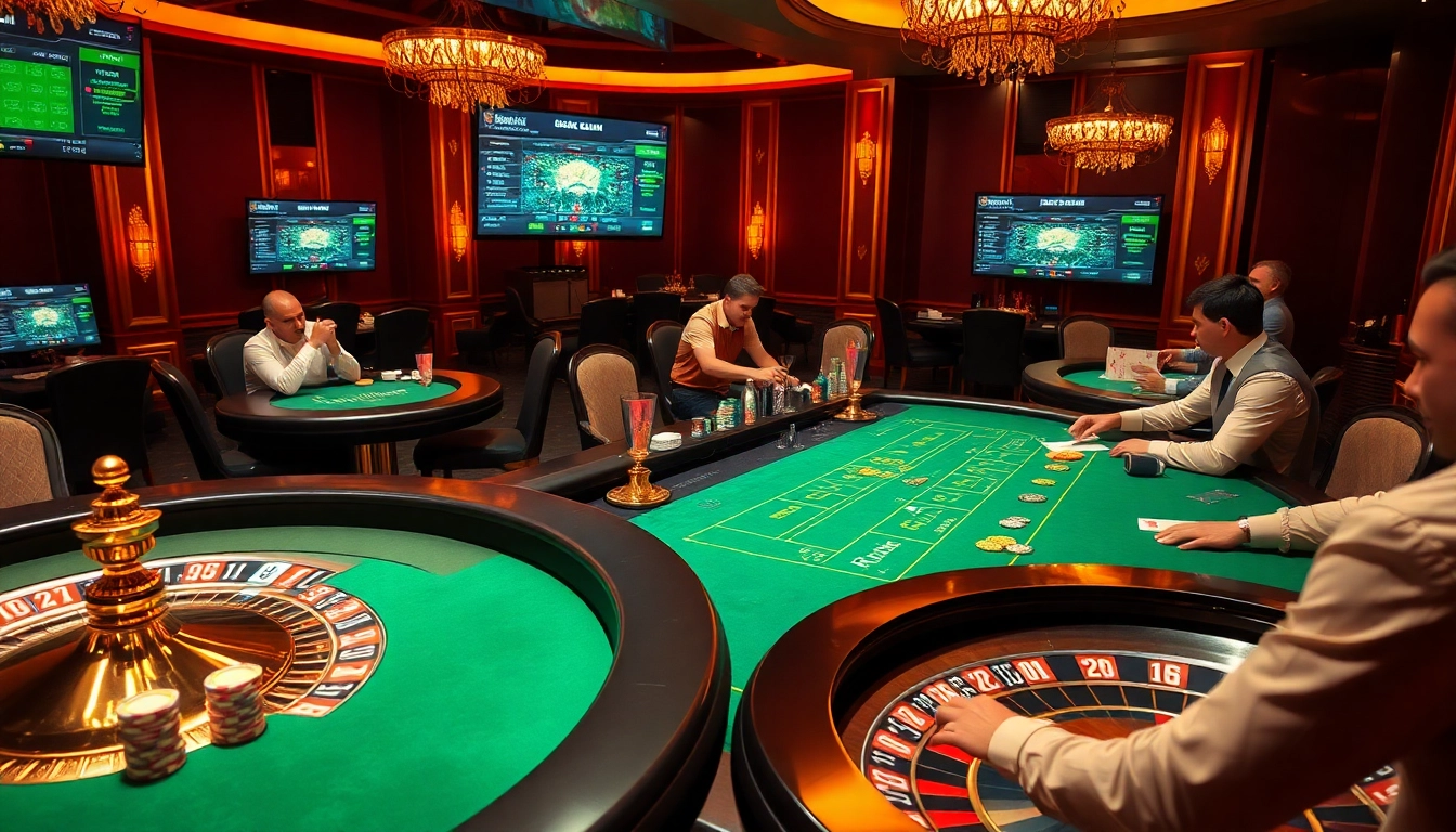 Trải nghiệm Bet VIP đầy hồi hộp tại bàn casino sang trọng với chip bài poker và các trò chơi sôi động.