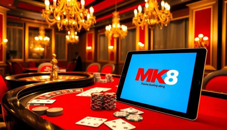 Exciting MK8 casino experience with roulette, poker chips, and online gambling interface.