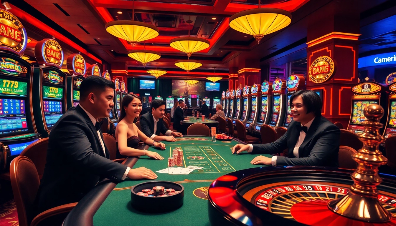 The excitement of winning at https://go88.fast/ as players enjoy casino games with vibrant slot machines and poker.