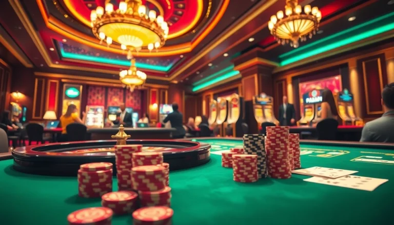 Experience the thrill of kkwin with players at dynamic casino tables and vibrant slot machines.