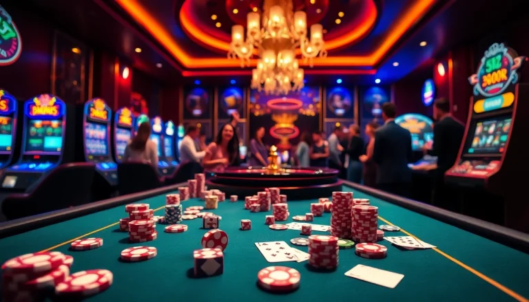 B52club players engaged at a high-stakes poker table with vibrant chips and lively casino atmosphere