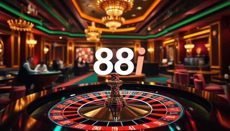 Players engaging in a thrilling game at 88i casino, showcasing poker chips and a roulette table.