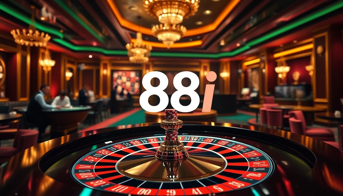 Players engaging in a thrilling game at 88i casino, showcasing poker chips and a roulette table.