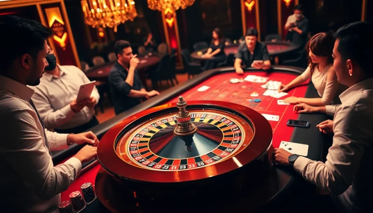 Situs apiraja88 players enjoy engaging and exciting casino games at a vibrant roulette table.