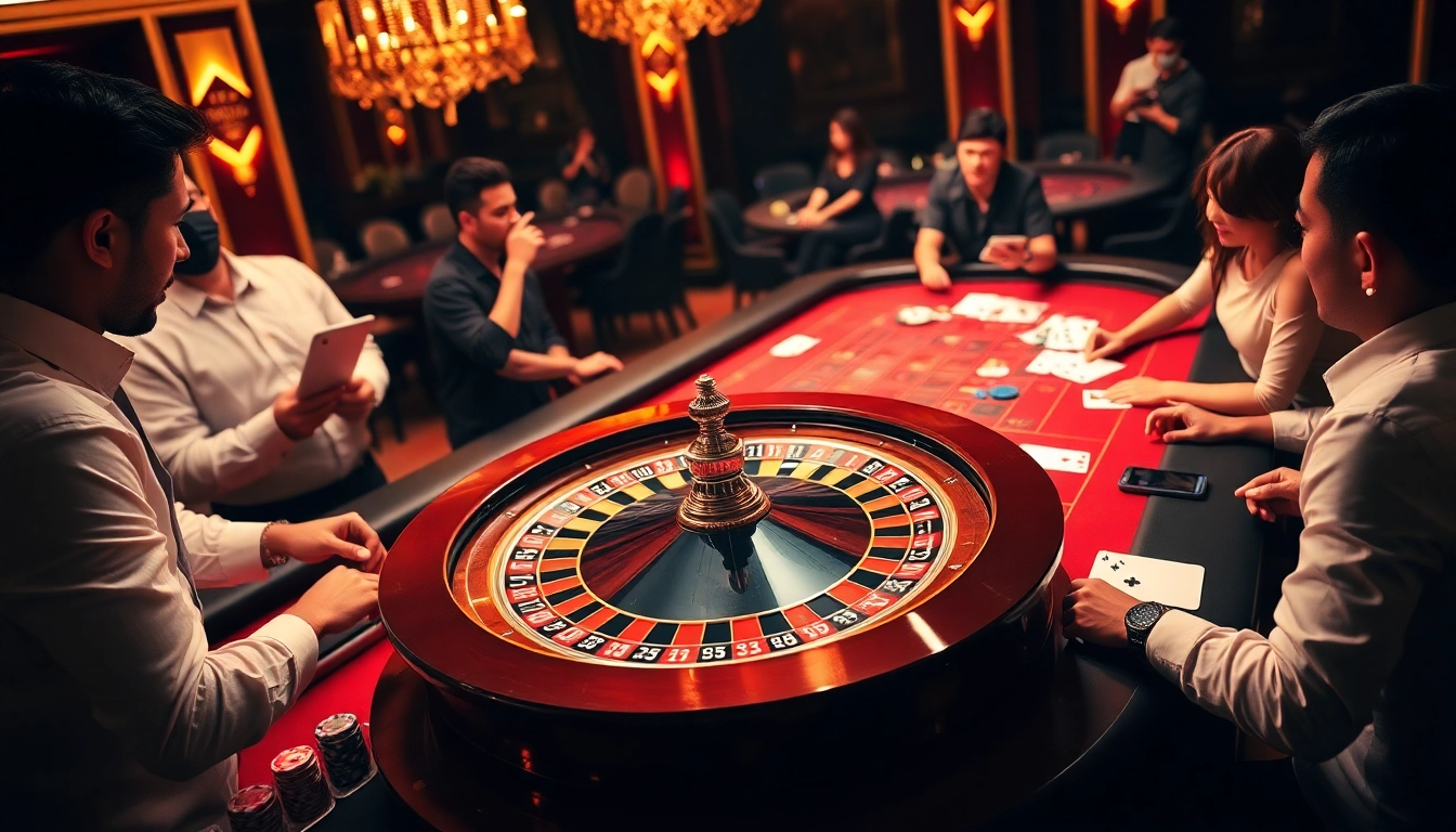 Situs apiraja88 players enjoy engaging and exciting casino games at a vibrant roulette table.