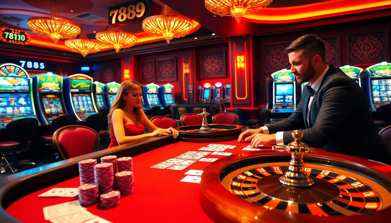 Players enjoying a game at 789club casino table, showcasing excitement and luxury in gambling.