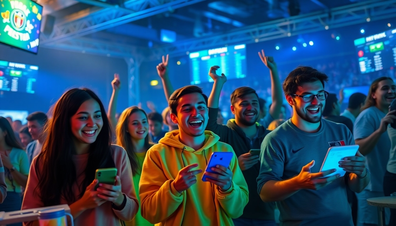 Dynamic scene of sports betting excitement at https://789bet.events/ featuring fans and gaming.