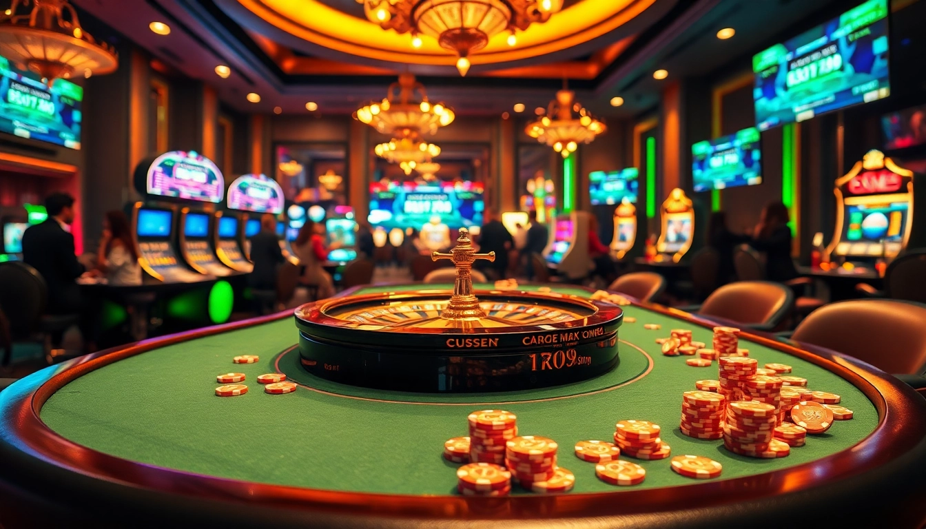 Exciting casino scene featuring 바이낸스 회원가입 with poker chips and digital trading screens.