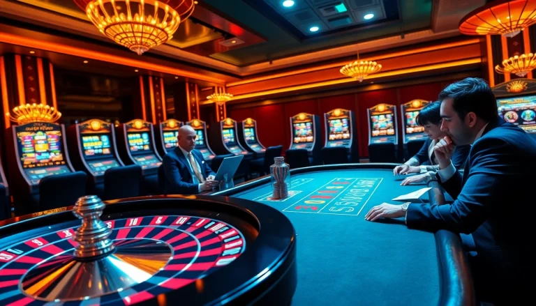 Players enjoying an exciting game at BK8 casino with roulette and poker tables.