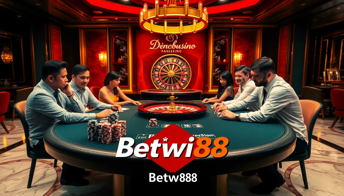 Betwin88 players enjoying an exhilarating poker game with vibrant chips and cards.
