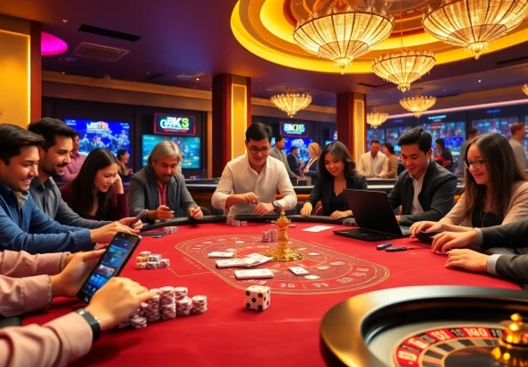 Experience the thrill of online gambling with bk8thai amidst a lively casino scene.