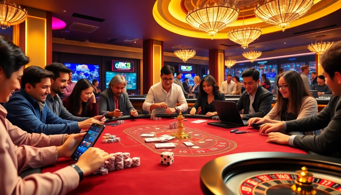 Experience the thrill of online gambling with bk8thai amidst a lively casino scene.