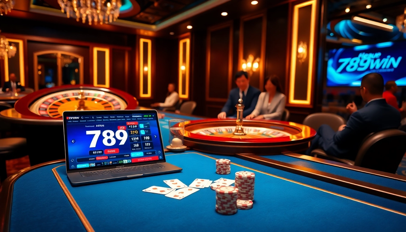 Players engaging in an exciting casino game at 789win with vibrant cards and roulette.