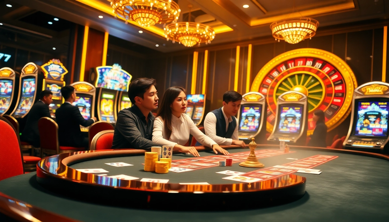 Experience the excitement of TG777 Casino with vibrant gaming tables and thrilling players.