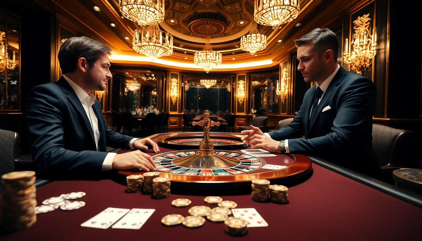 Migration lawyer Sydney assisting clients at a luxurious casino table with poker chips and playing cards.