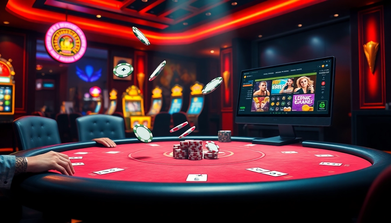 Engage in thrilling online gambling at https://vipwin79.net/ with rich visuals of vibrant slot machines and poker tables.