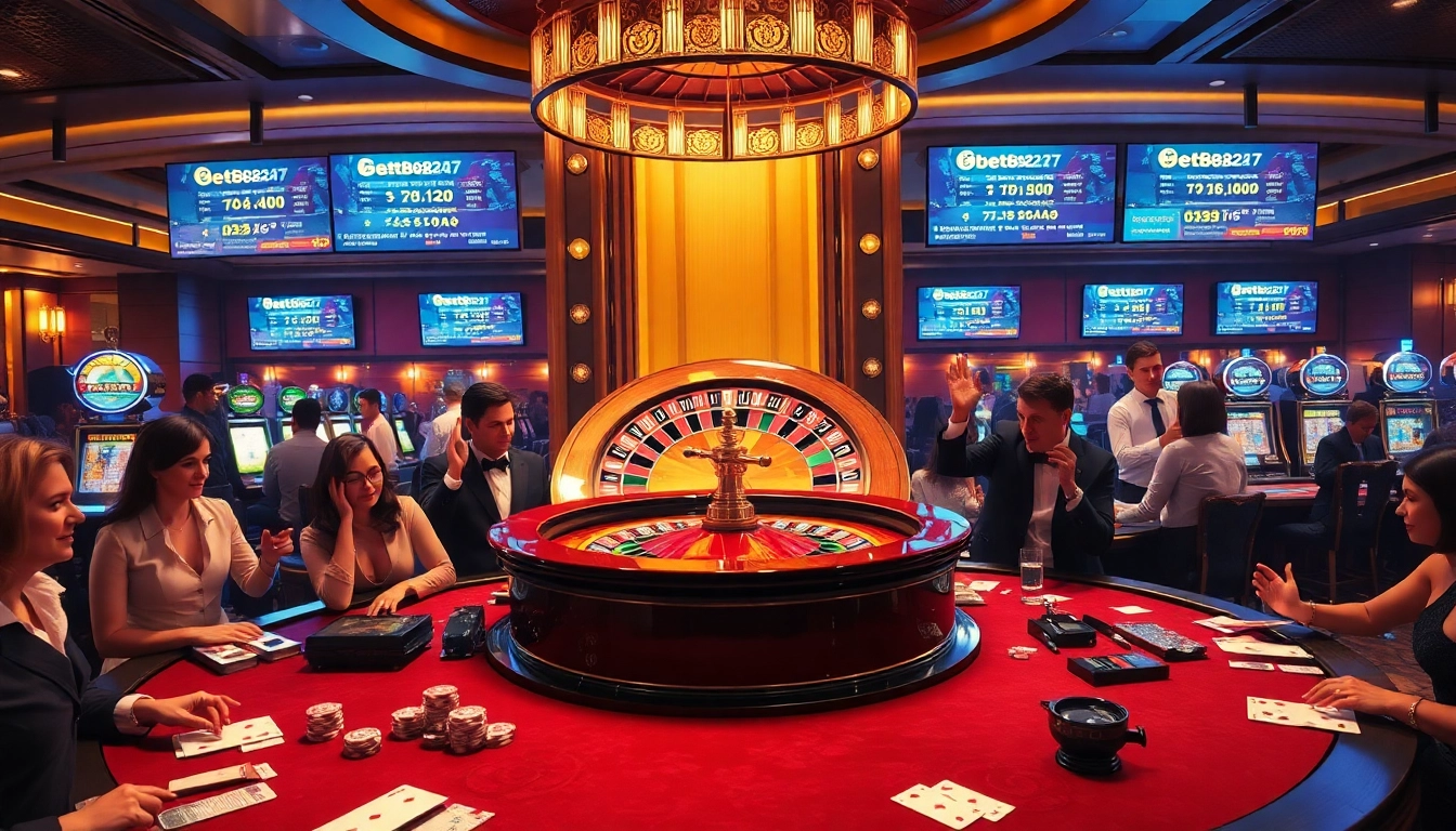 Experience the excitement of bet88247 at an upscale casino filled with players and gaming tables.