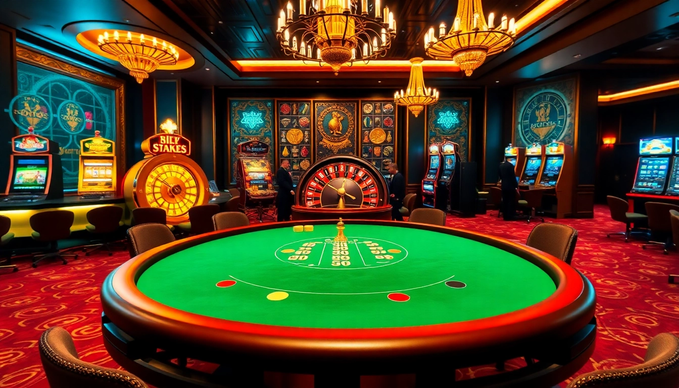 שחקנים מעורבים שמים את הימוריהם על שולחן פוקר יוקרתי בסצנת קזינו תוססת.